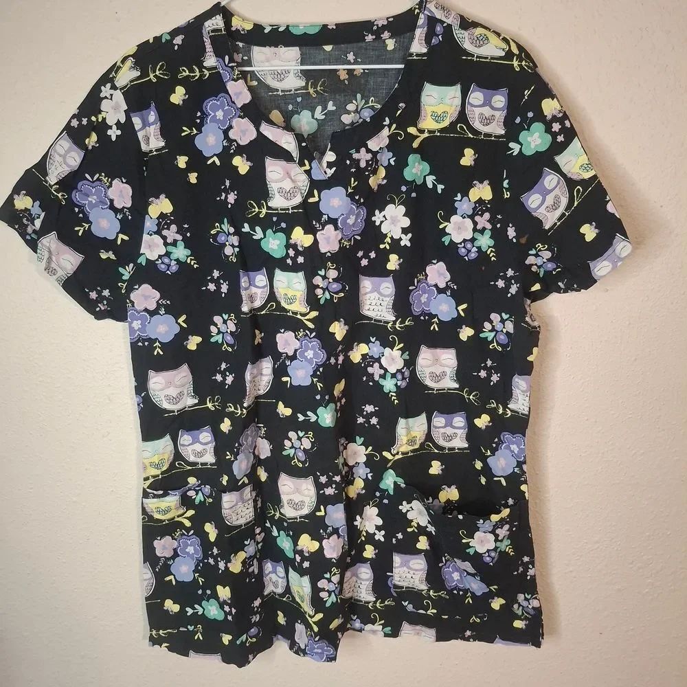 Floral Owl Print Scrub top